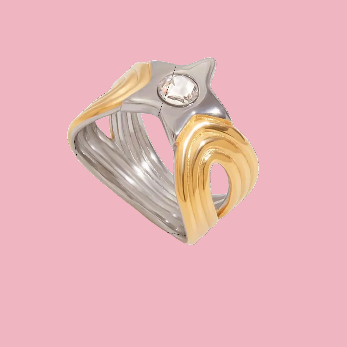 Anillo Estrella Zirconia Bicolor