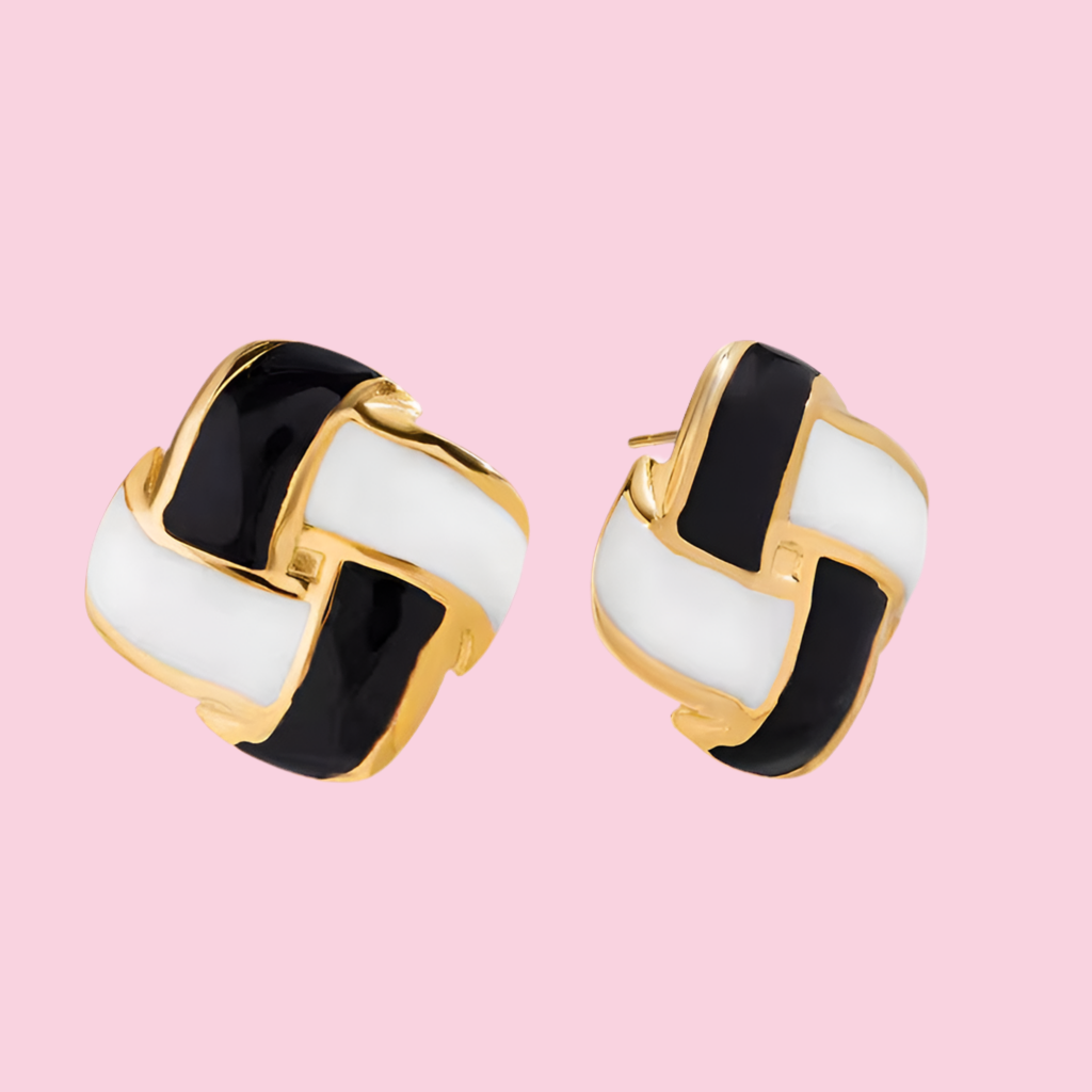 Aretes Knot Blanco Y Negro