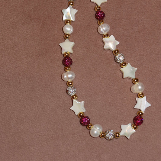 Collar Perla Zirconia Rosa