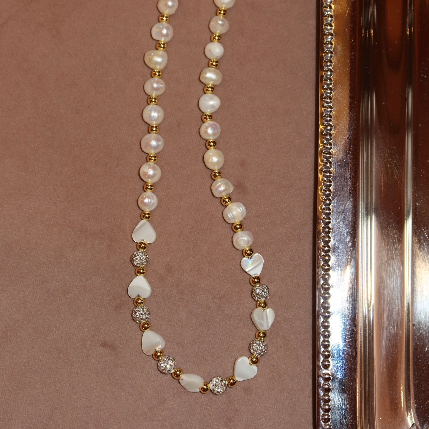 Collar Perlas Corazones Zirconia
