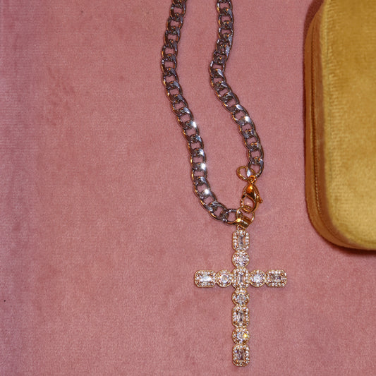 Cadena Cruz Bicolor Zirconia
