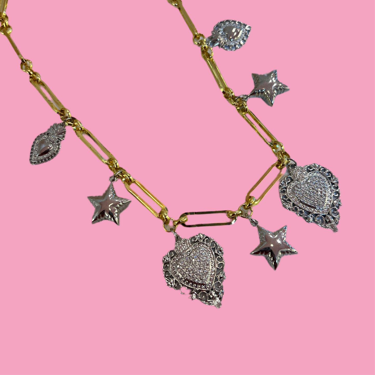 Collar Corazones y Estrellas Bicolor