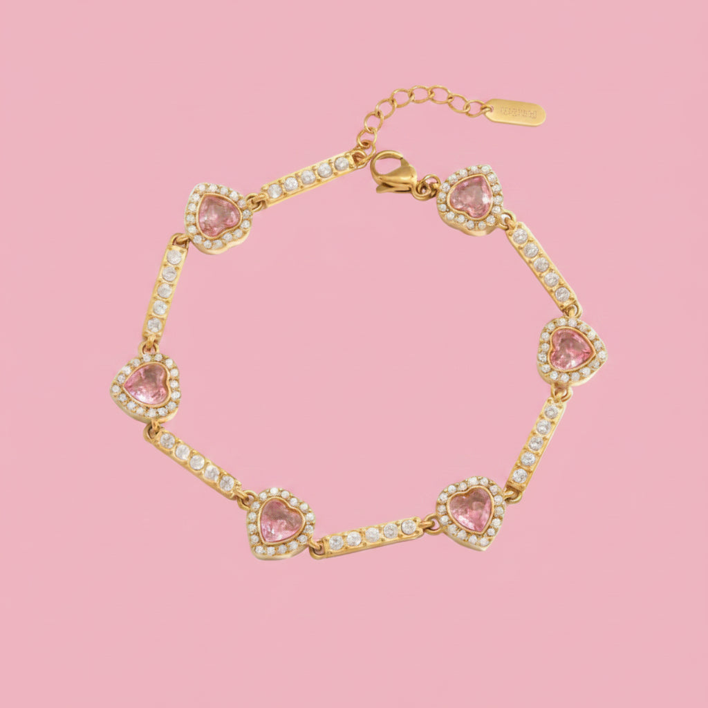 Pulsera Tennis Corazones Rosas
