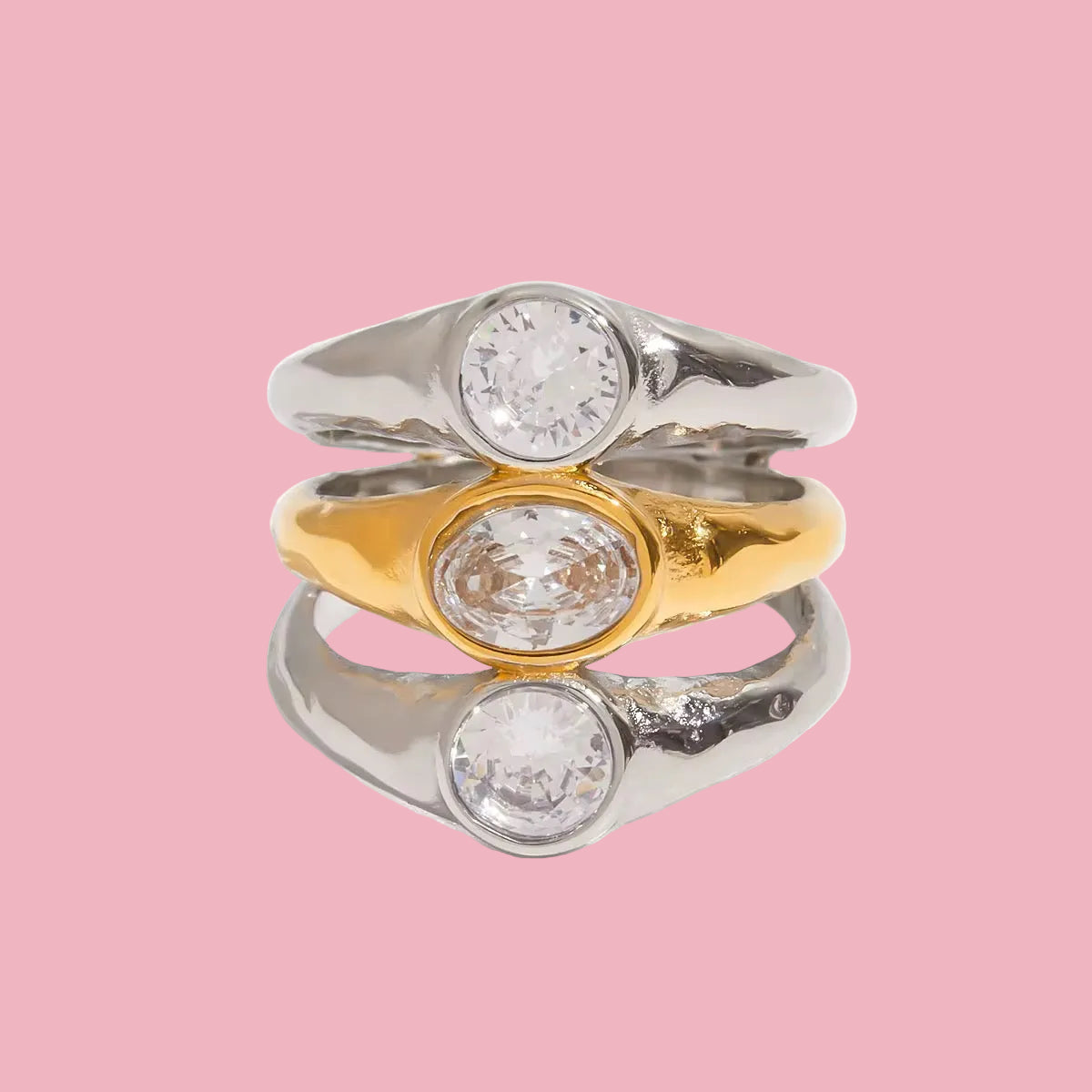 Anillo Triple Bicolor con Piedra
