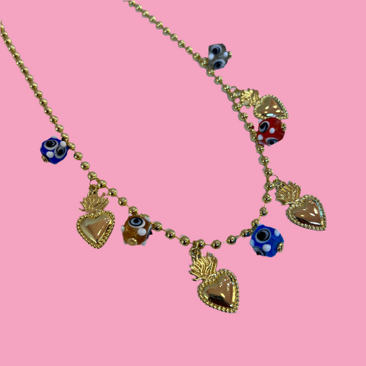 Collar Charms Corazones Ojitos