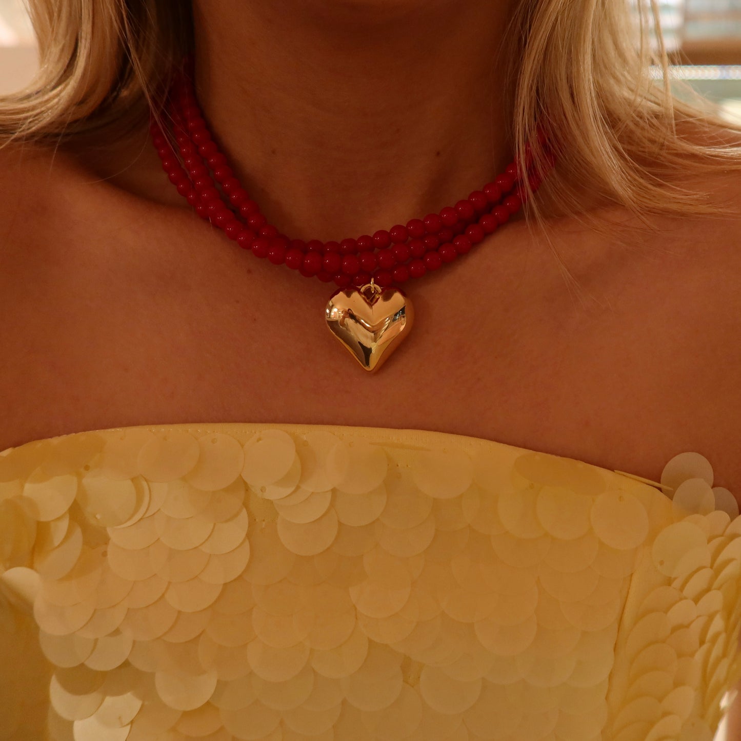 Collar Triple Rojo Corazón