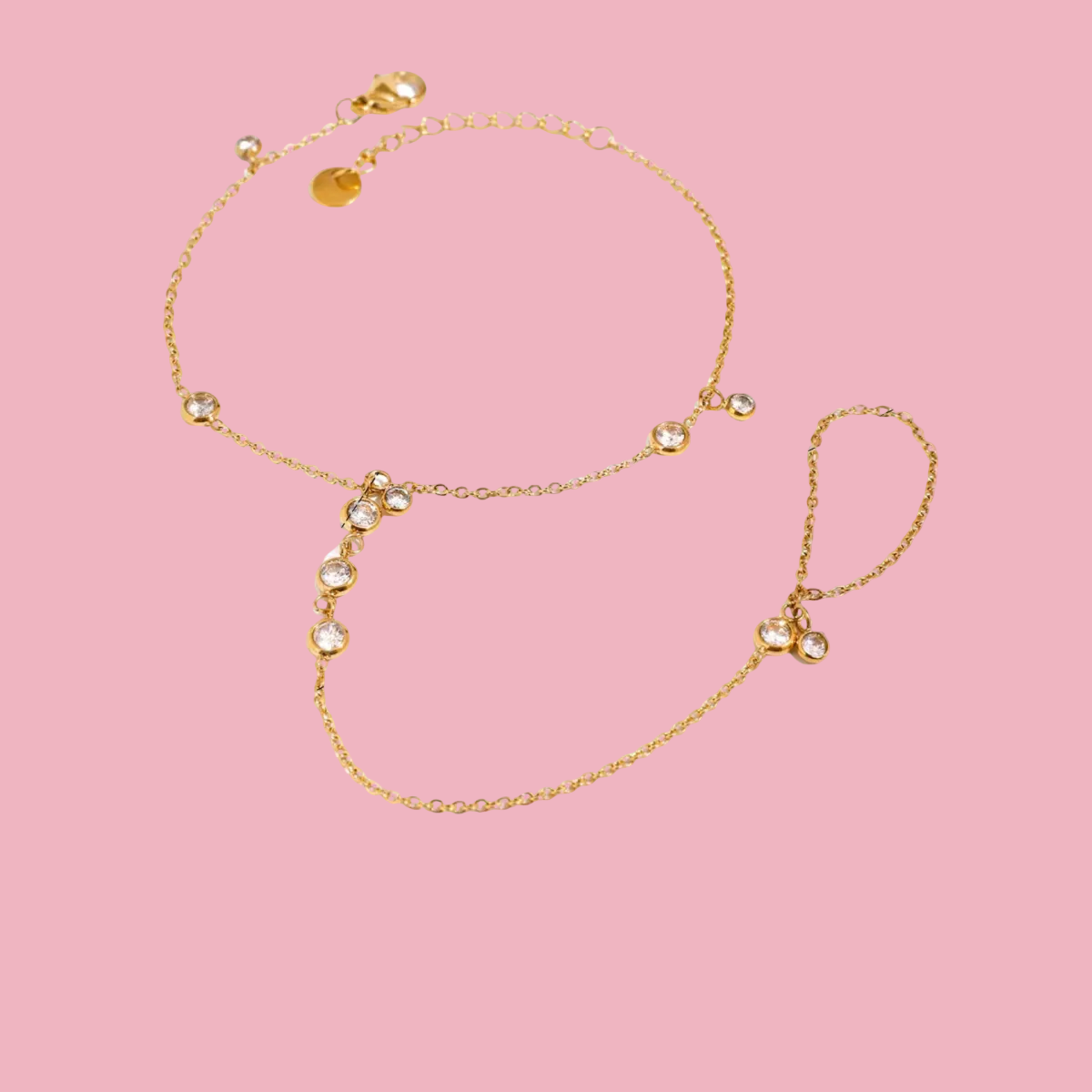 Pulsera Anillo Piedras Dorado
