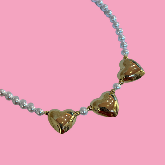 Collar Perlas 3 Corazones