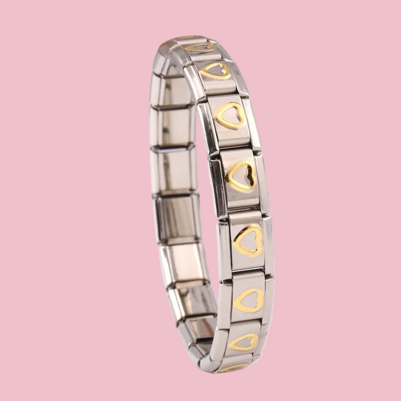 Pulsera Italiana Corazones Bicolor