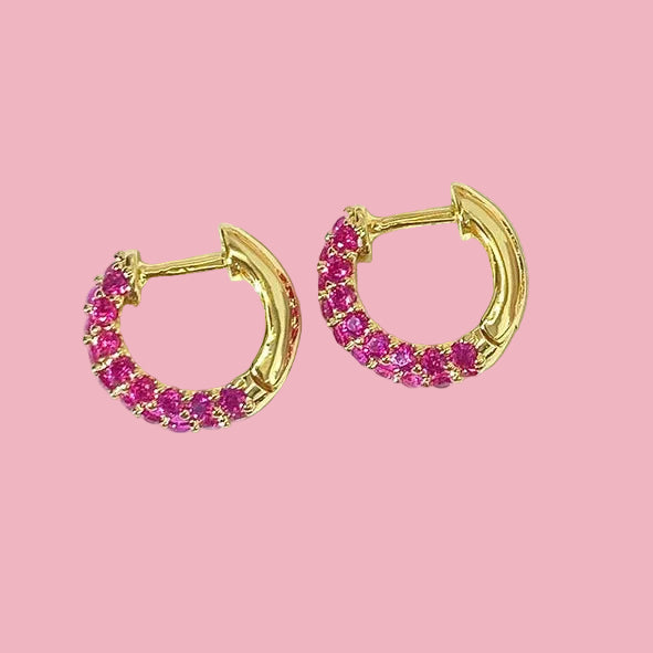 Hoops Mini Chunky Zirconia Rosa