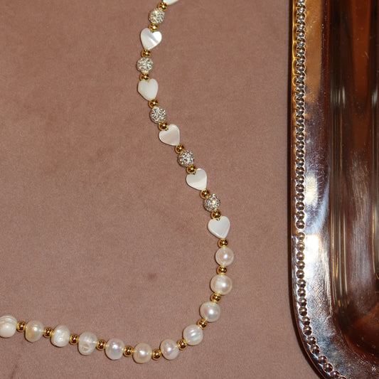 Collar Perlas Corazones Zirconia