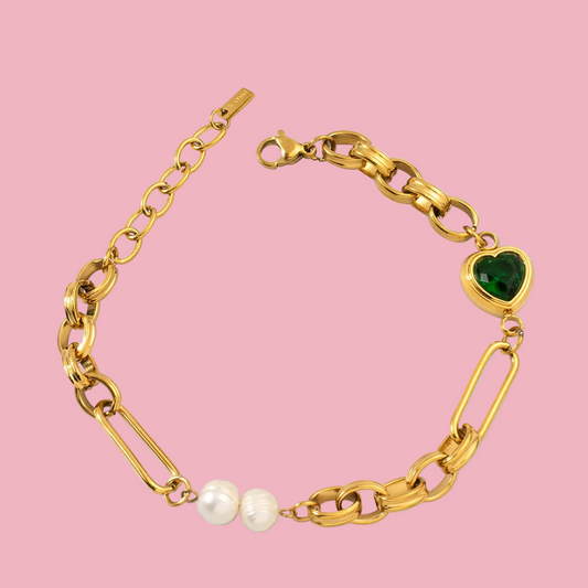 Pulsera Links Corazon Verde