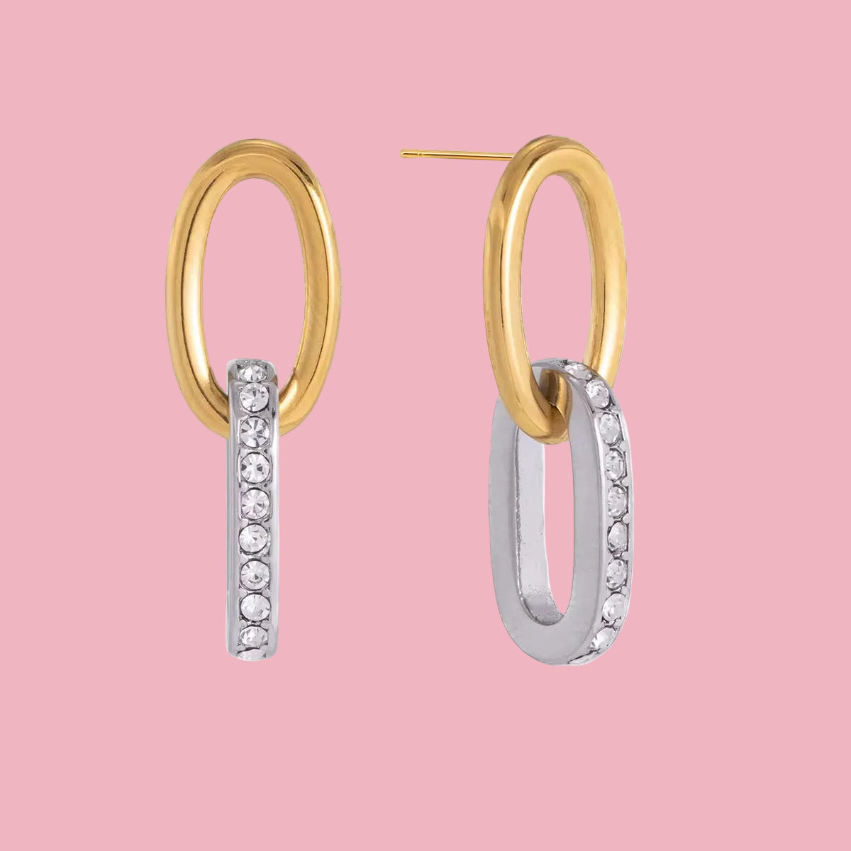 Aretes Cadena Zirconia Bicolor