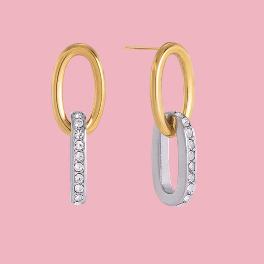 Aretes Cadena Zirconia Bicolor