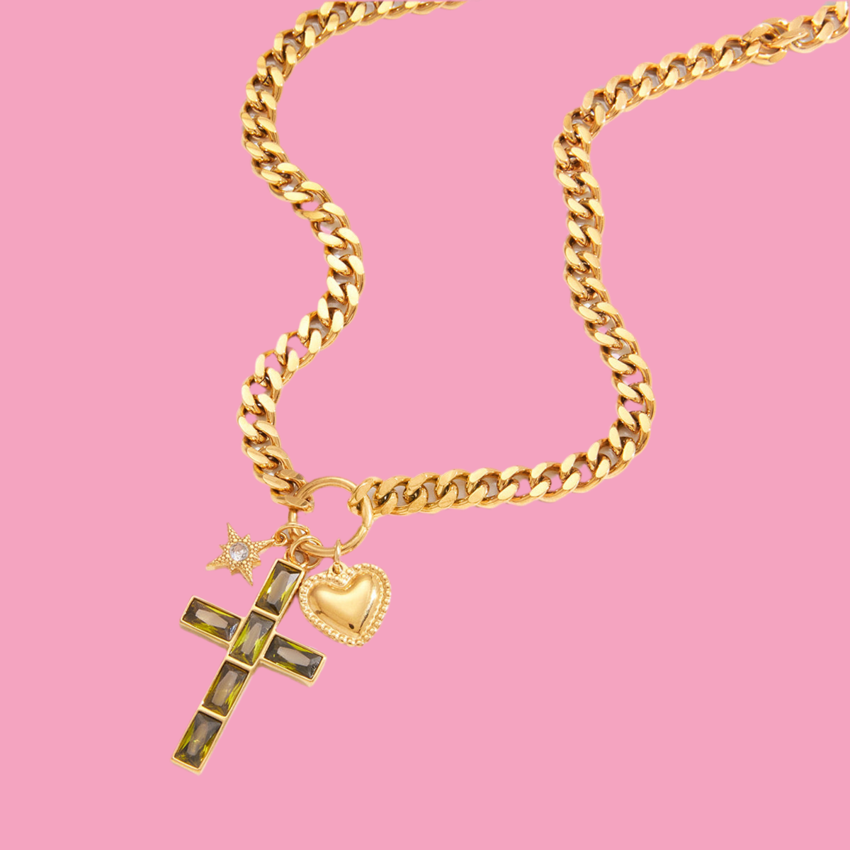 Collar Cruz Verde Charms