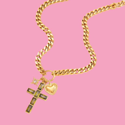 Collar Cruz Verde Charms