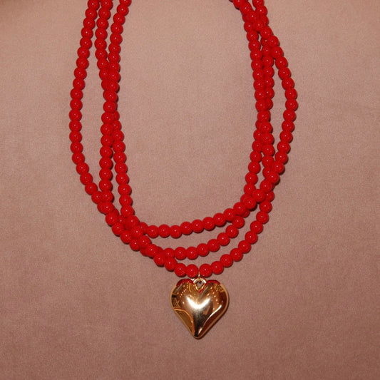 Collar Triple Rojo Corazón