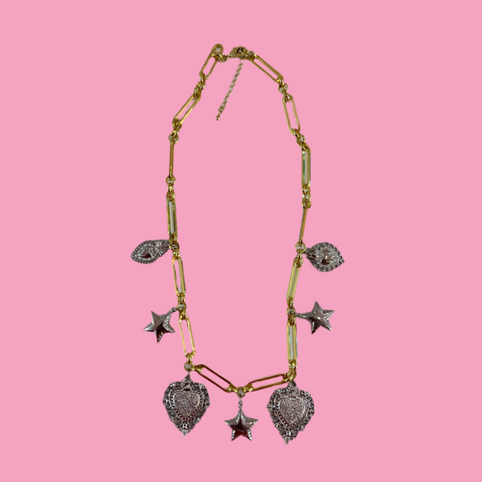 Collar Corazones y Estrellas Bicolor