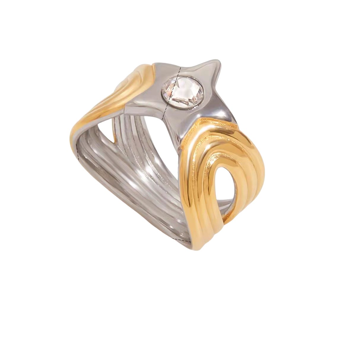 Anillo Estrella Zirconia Bicolor