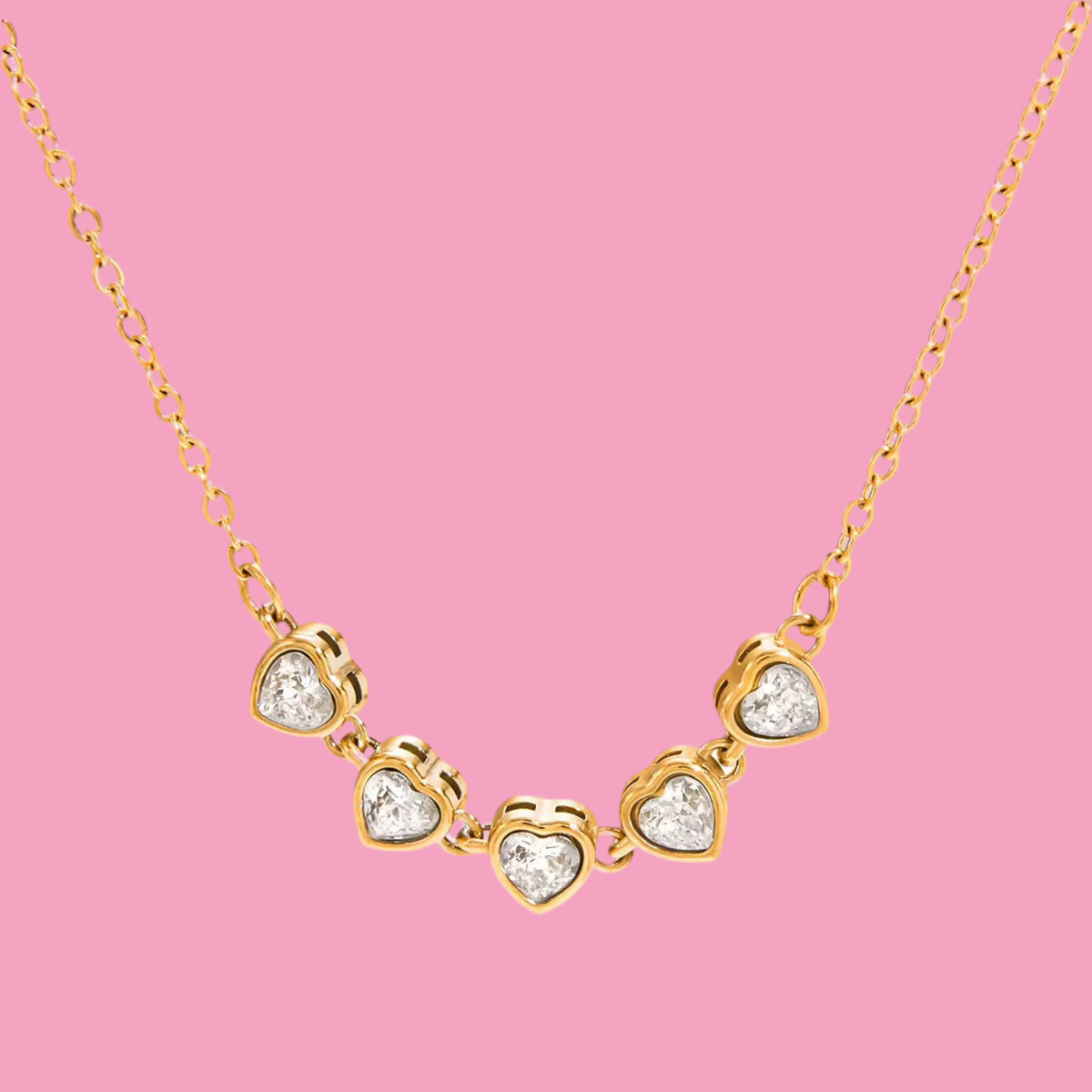 Collar 5 Corazones Zirconia