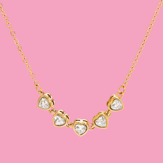 Collar 5 Corazones Zirconia