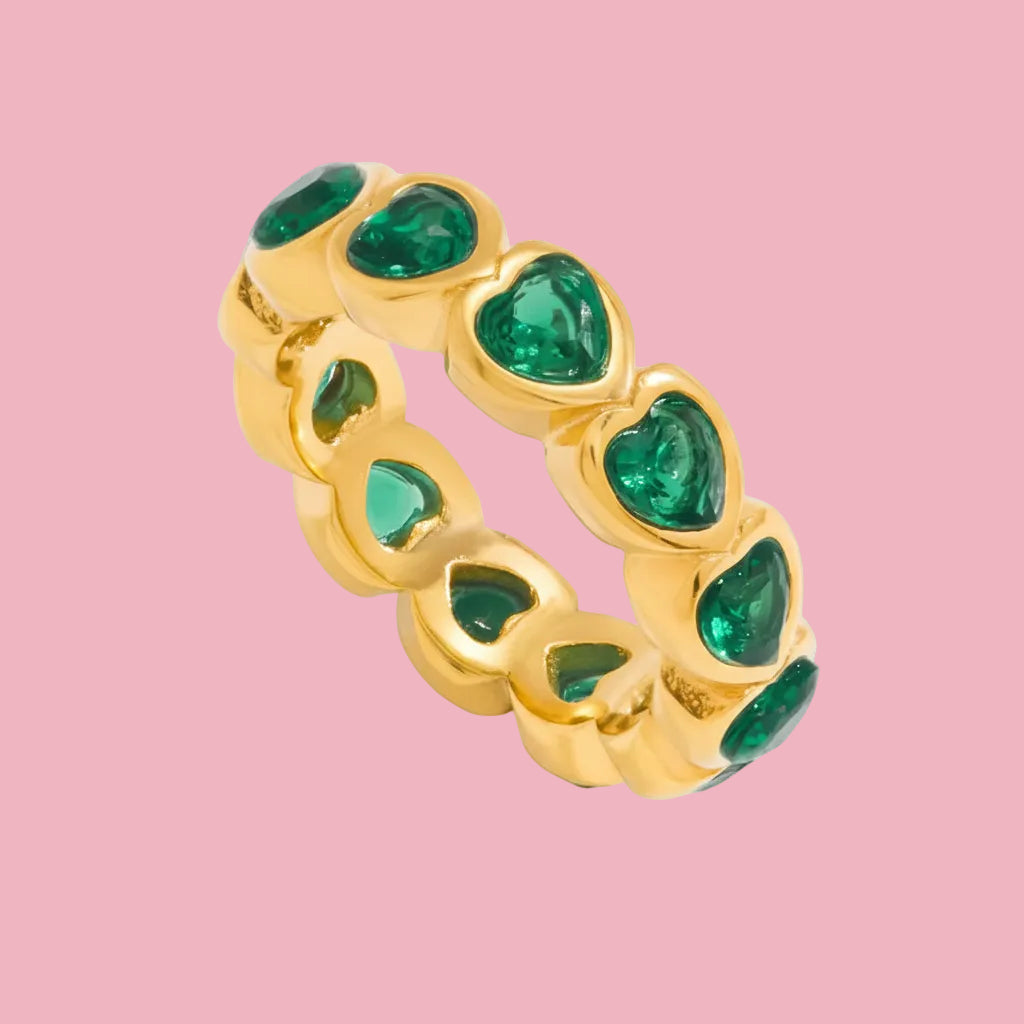 Anillo Corazones Verde