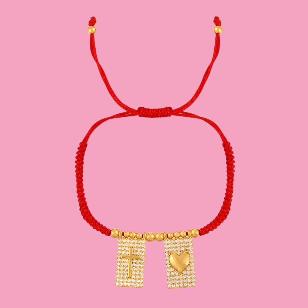 Pulsera Hilo Cruz Corazón