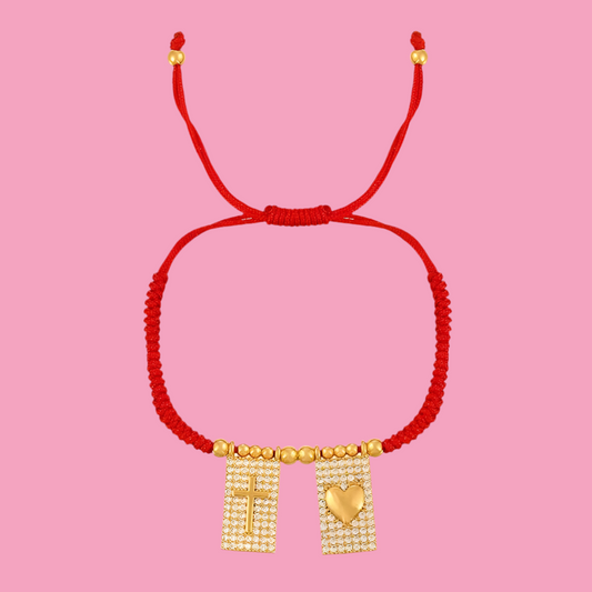Pulsera Hilo Cruz Corazón