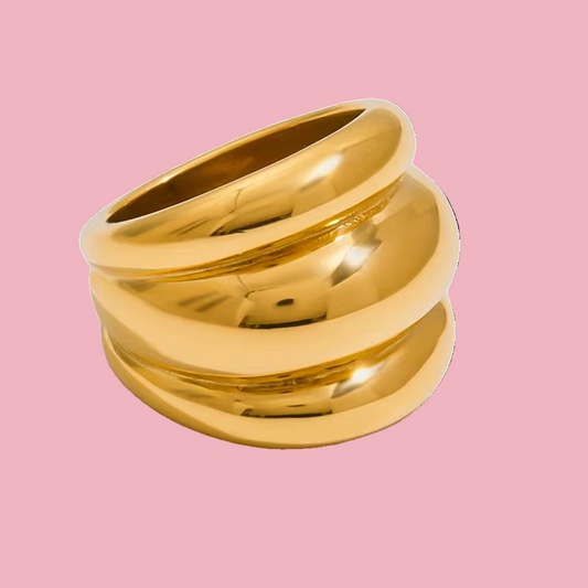 Anillo Puffy Triple Dorado