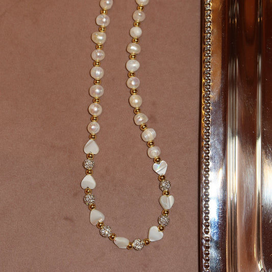 Collar Perlas Corazones Zirconia