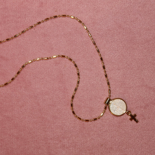 Cadena Medalla Perle Cruz Colgante