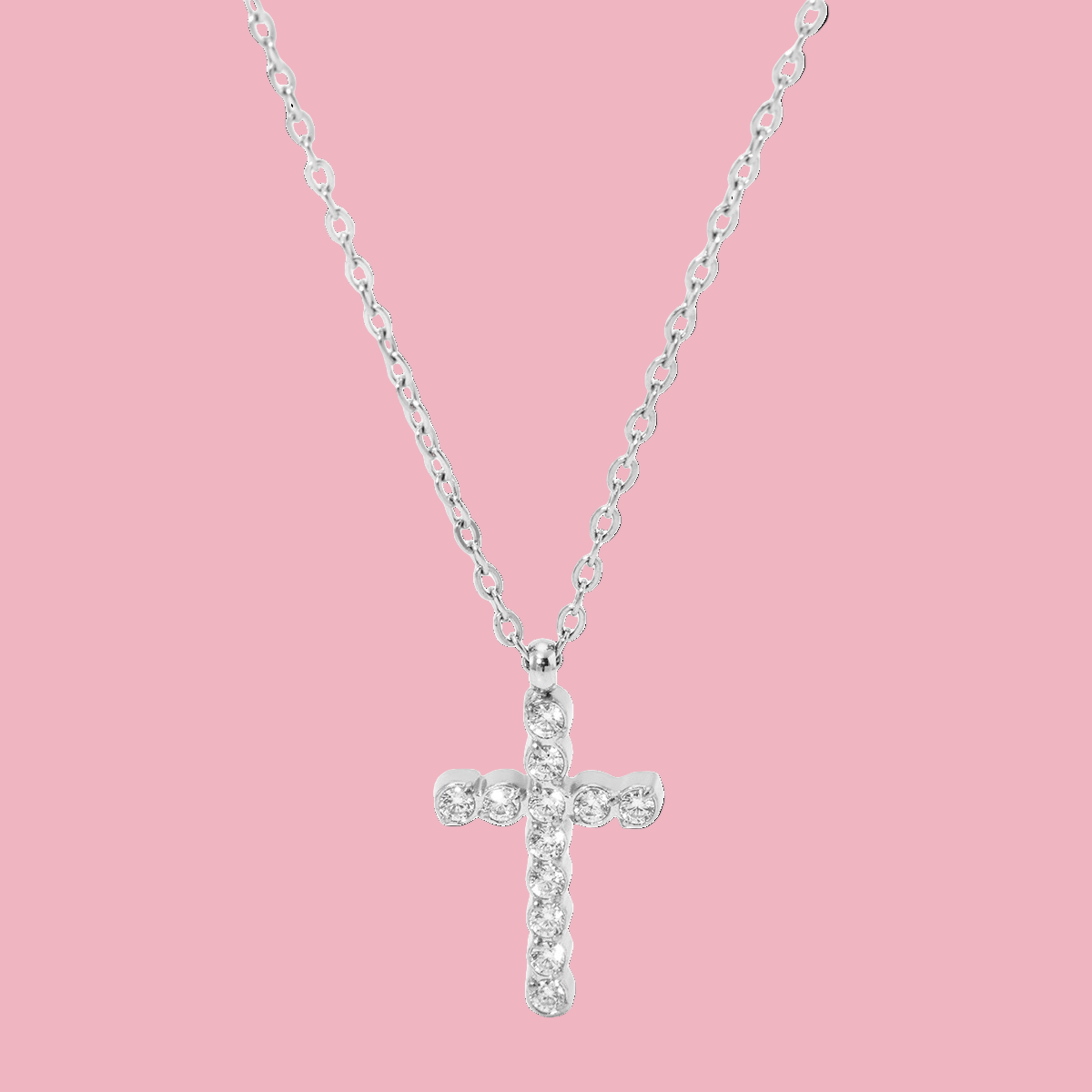 Collar Cruz Mini Piedra Circular