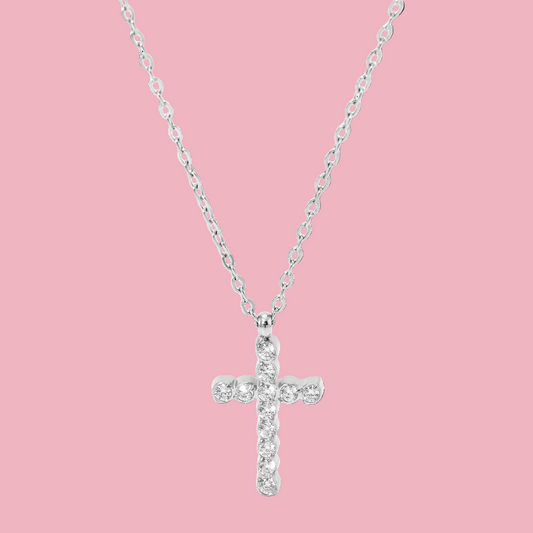 Collar Cruz Mini Piedra Circular