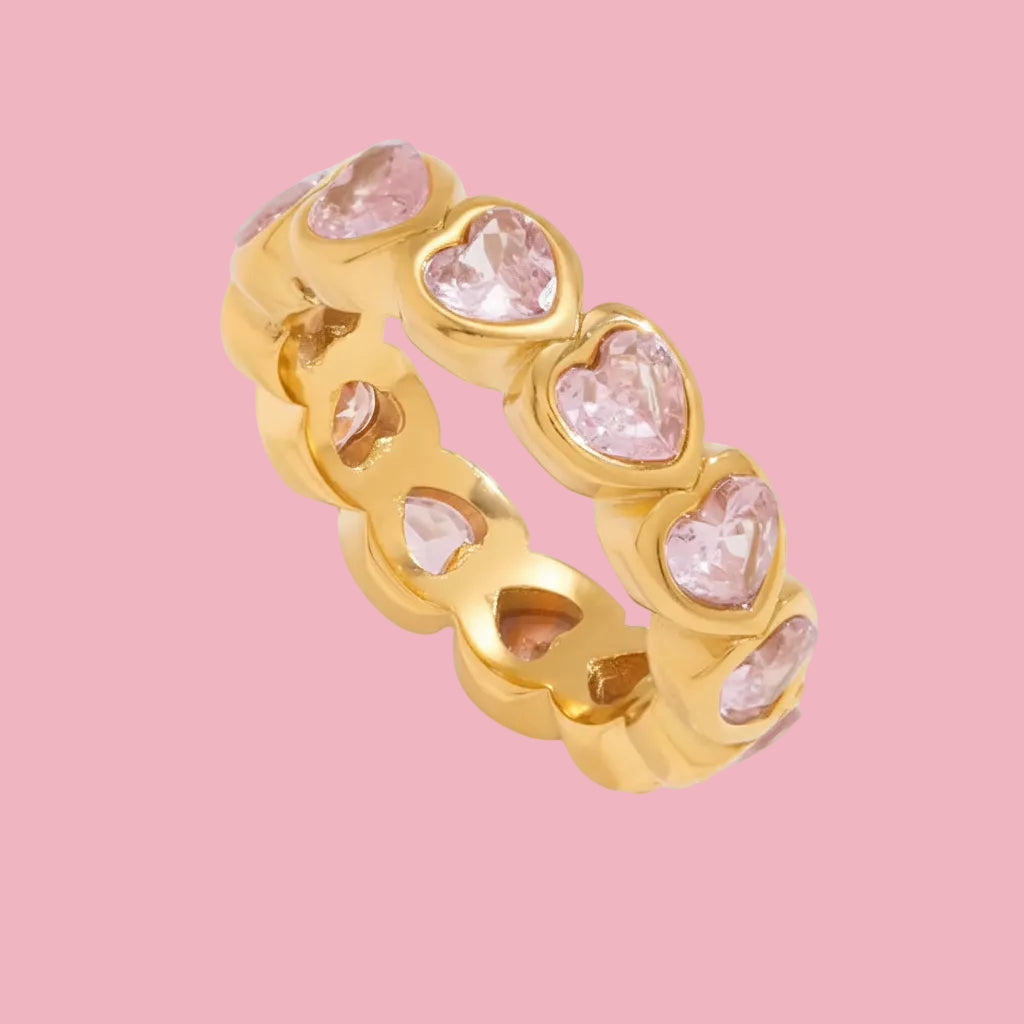 Anillo Corazones Piedra Pink
