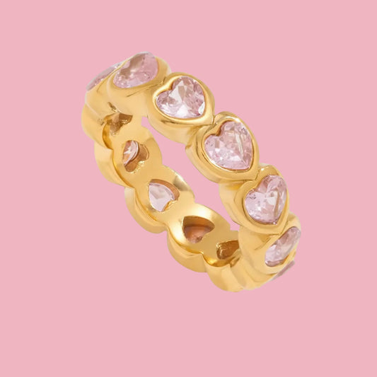 Anillo Corazones Piedra Pink