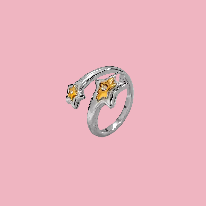 Anillo Doble Estrella Bicolor