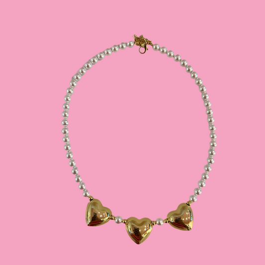 Collar Perlas 3 Corazones