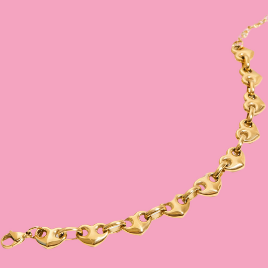 Pulsera Links Corazones Dorado