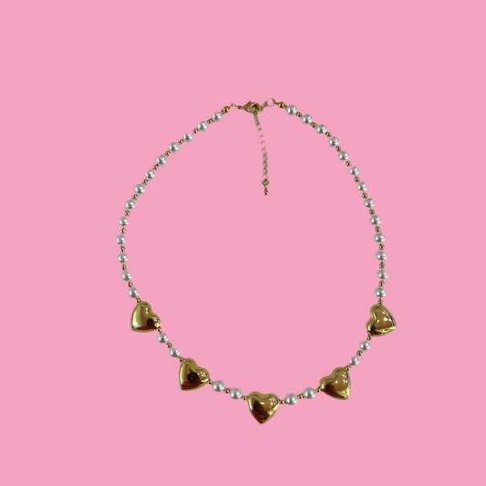 Collar Perlas 5 Corazones