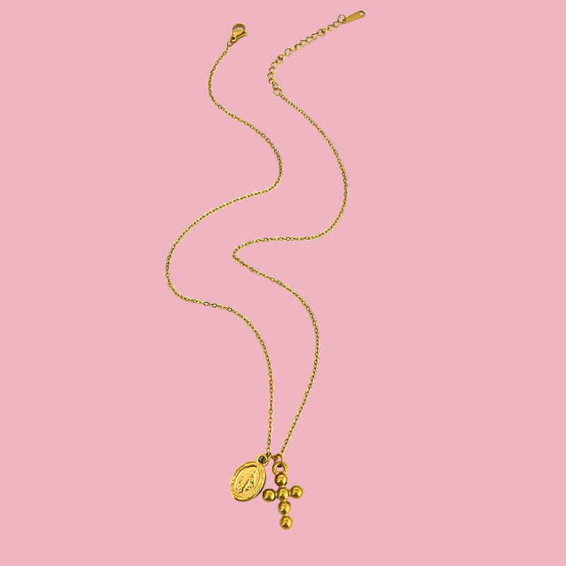 Collar Cruz Con Dije De La Virgen