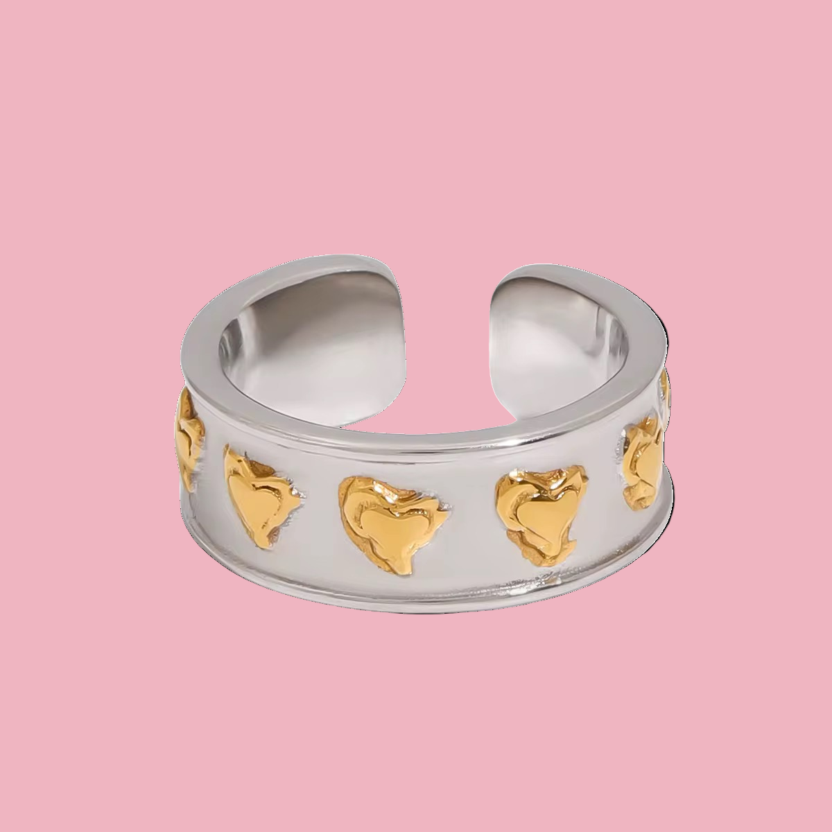 Anillo Multi Corazones Bicolor