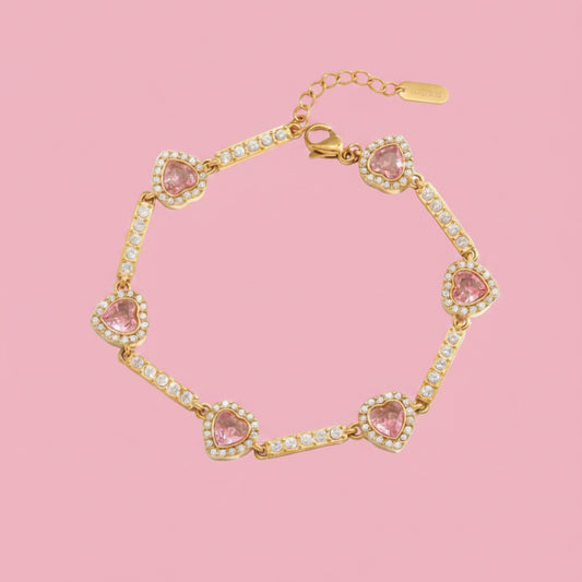 Pulsera Tennis Corazones Rosas