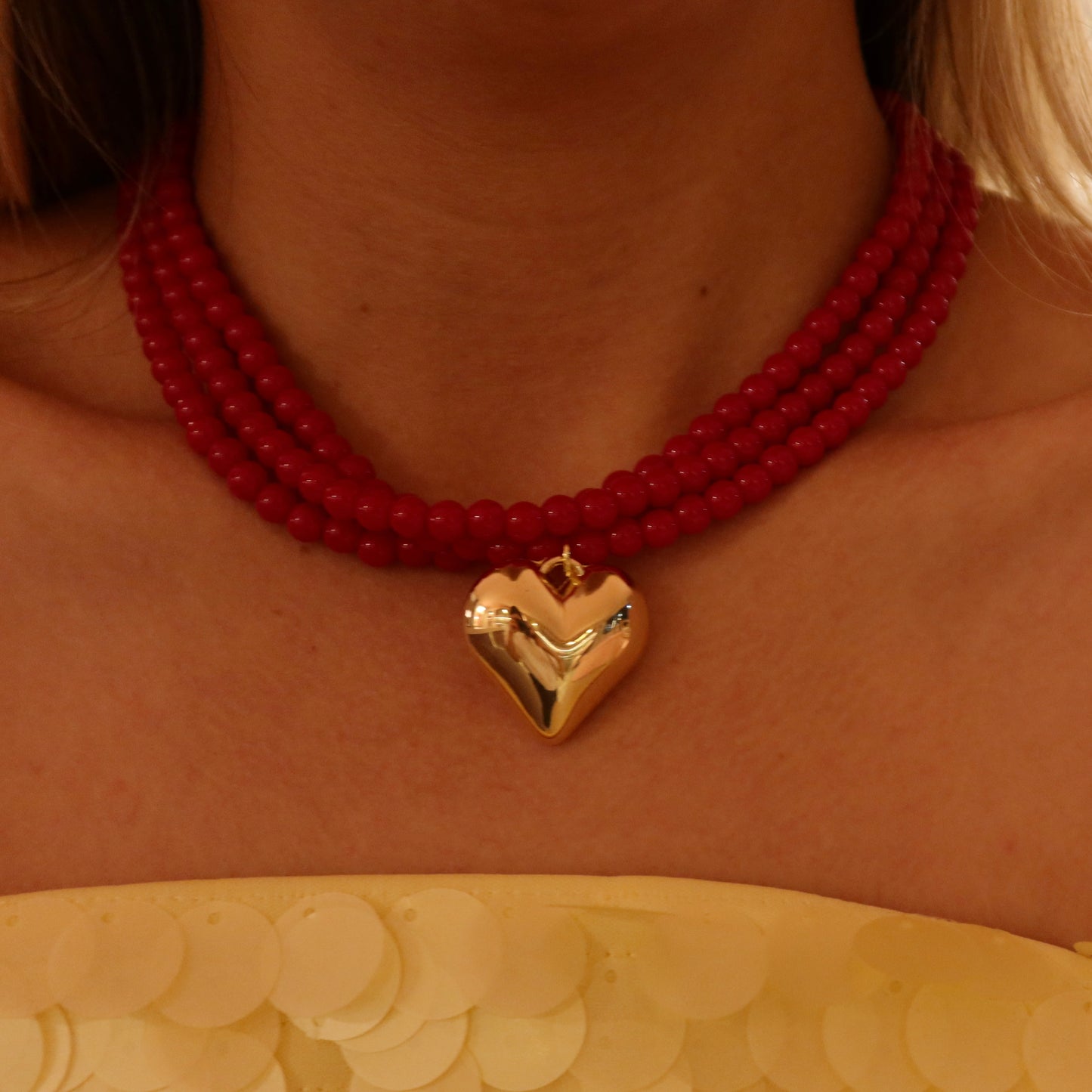 Collar Triple Rojo Corazón