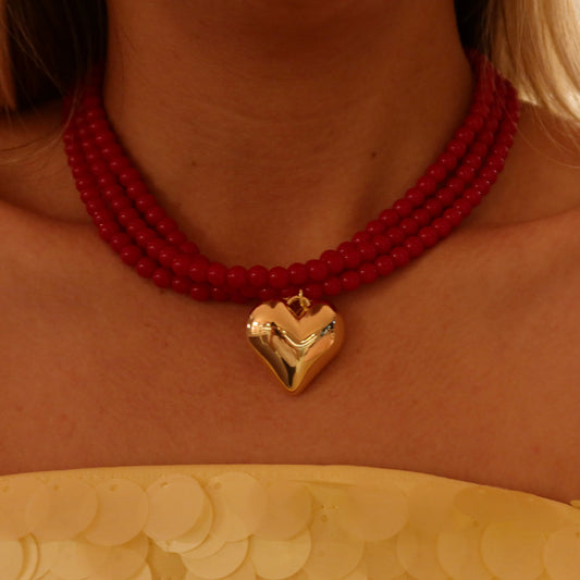 Collar Triple Rojo Corazón
