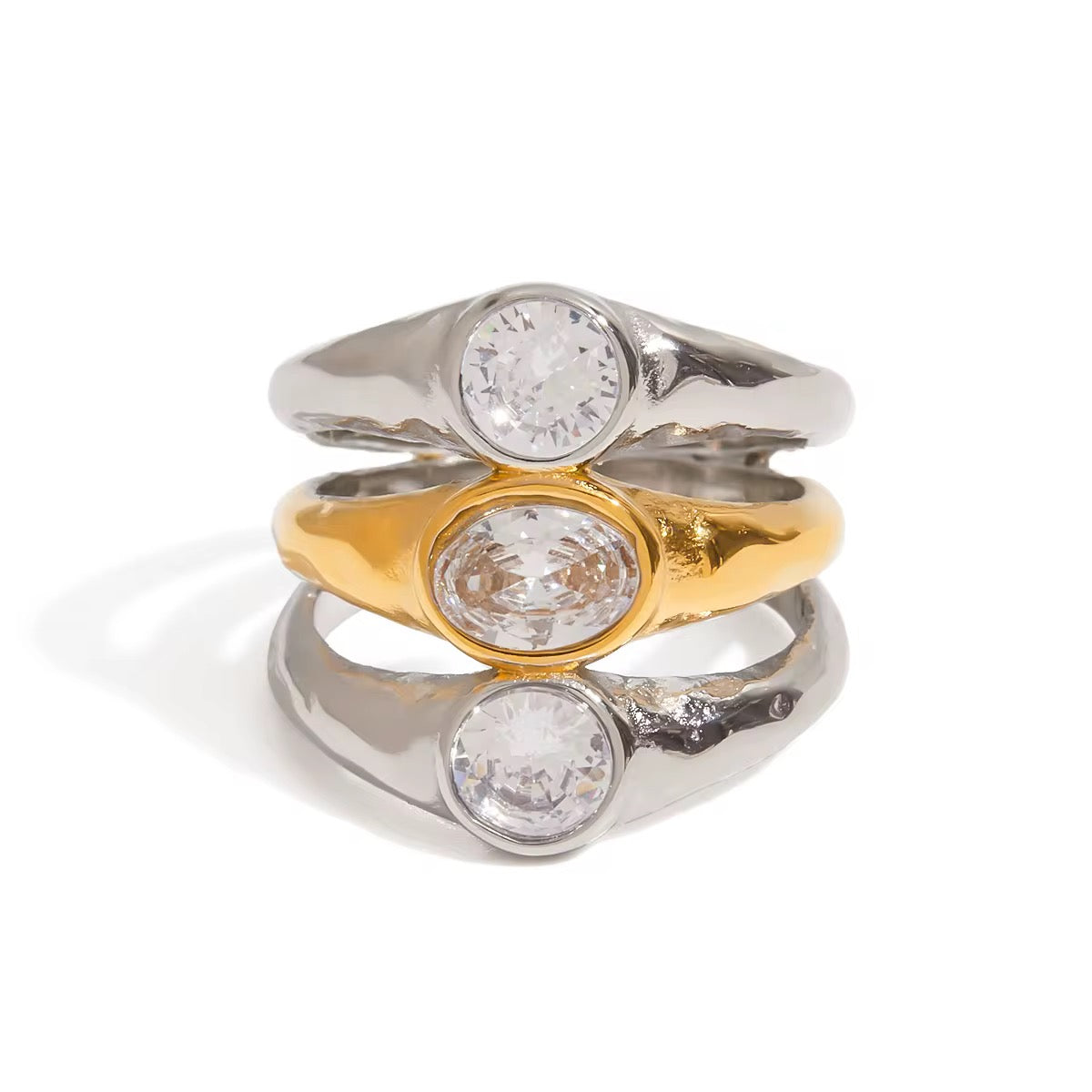 Anillo Triple Bicolor con Piedra