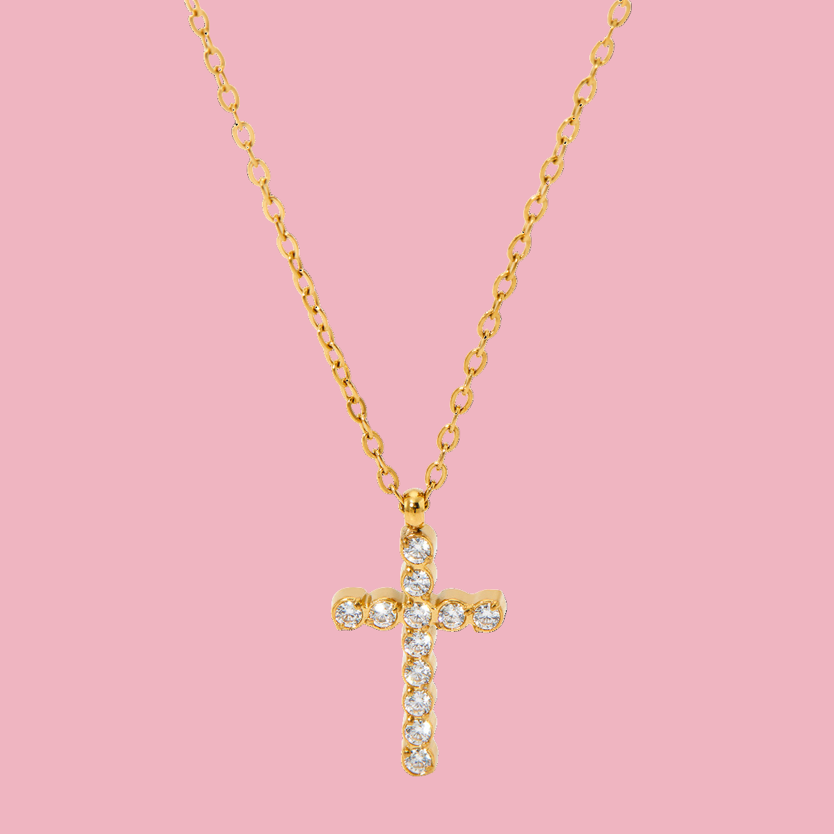 Collar Cruz Mini Piedra Circular