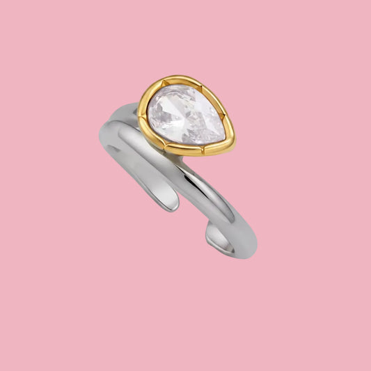 Anillo Corte Pera Bicolor