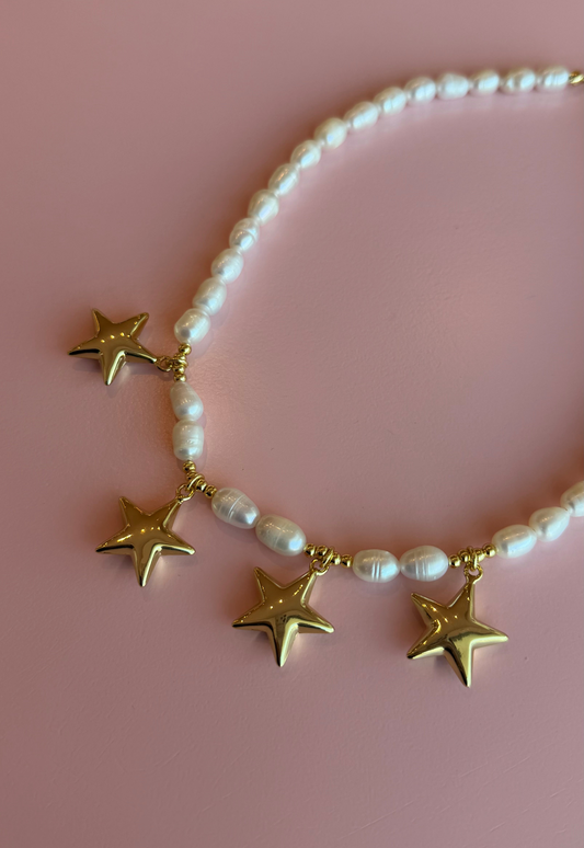 Collar Perlas Charms Estrellas