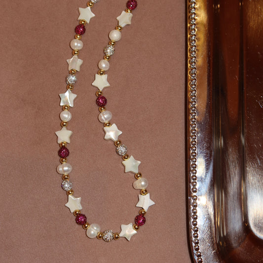 Collar Perla Zirconia Rosa