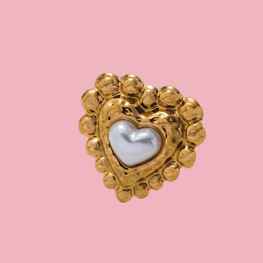Anillo Corazon Perla Chunky